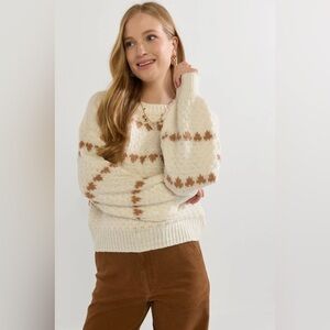 Francesca's Debbie Heart Striped Pullover Sweater in ivory Sz Small